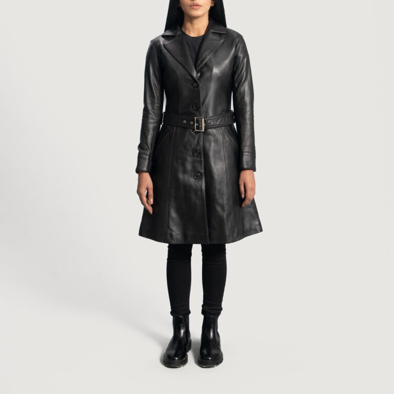 Womens Moonlight Black Leather Trench Coat Full Length-2-1664358215092